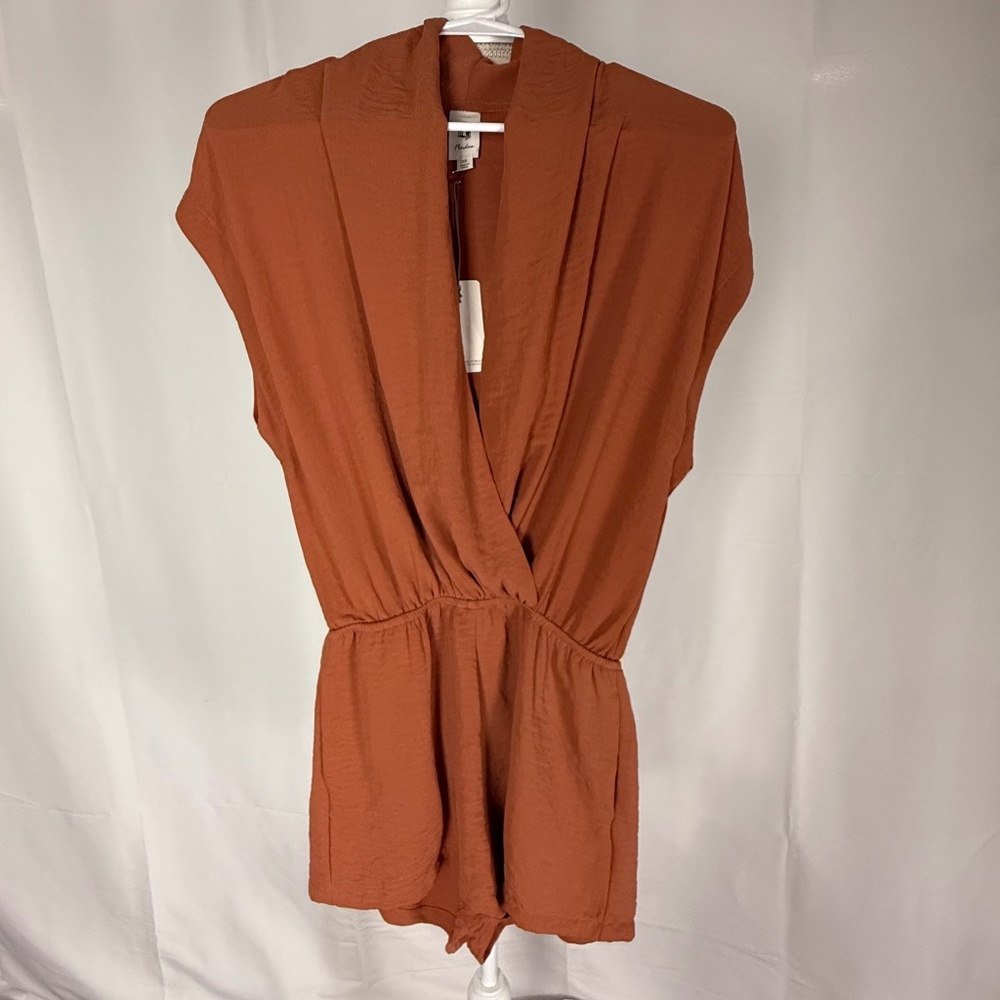 Flawless Women's Short-Sleeve Romper, Burt Orange Dressy, Boho, Fall, NWT XS